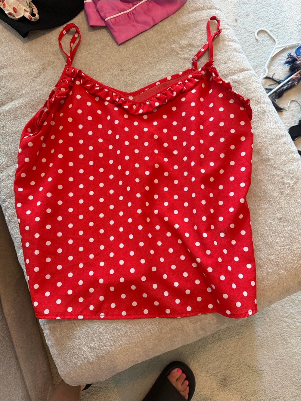 SHEIN Red Polka Dot Ruffle Trim Cami